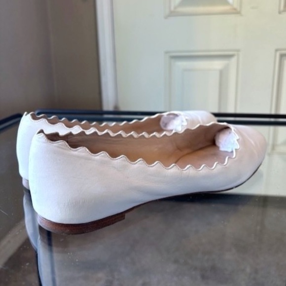 CHLOE Lauren Scalloped Leather Ballet Flats in White EUC/sz 6 - Picture 11 of 15